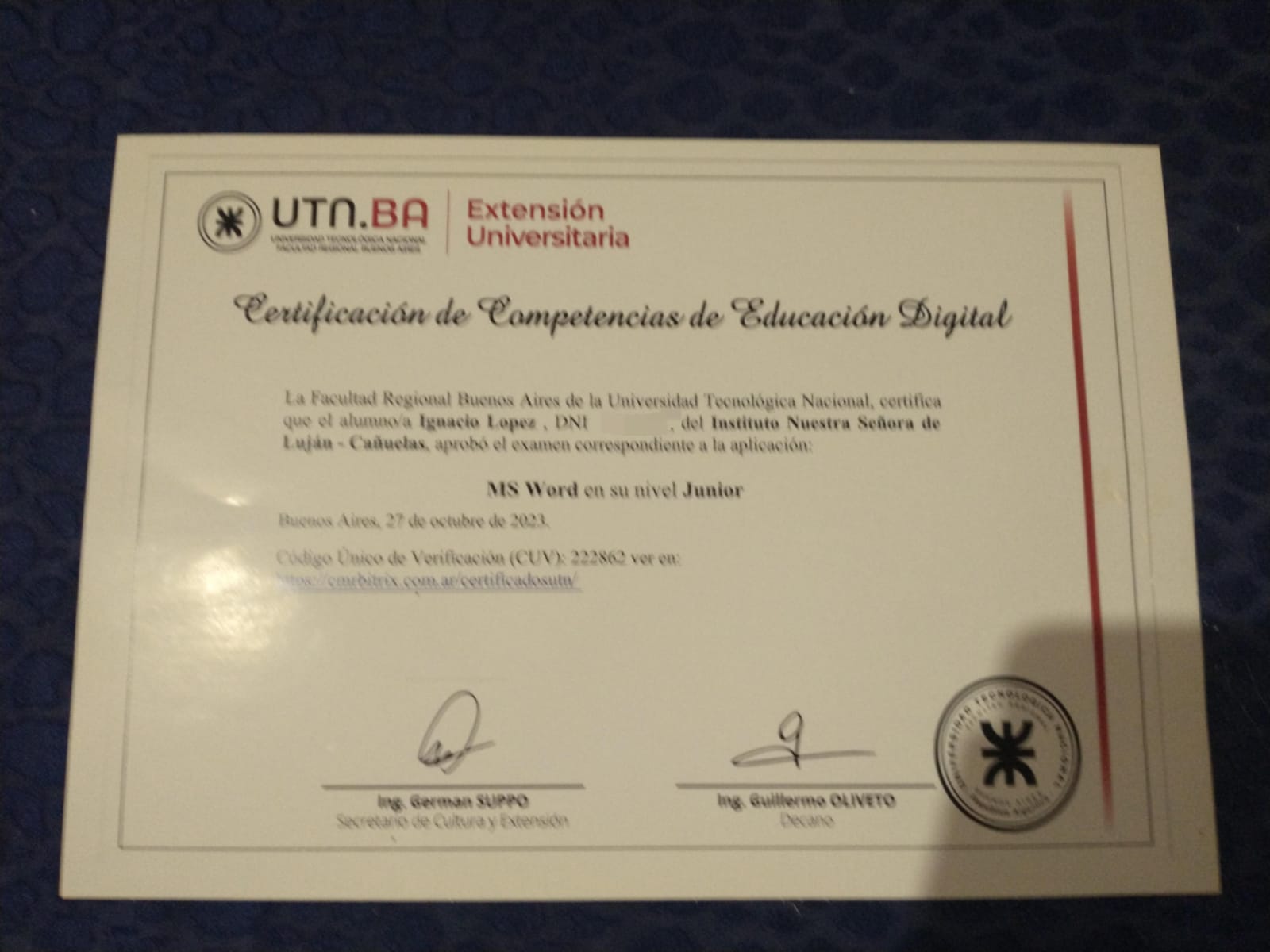 Certificado de Word junior
